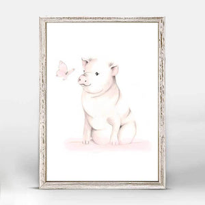 Sweet Blush Animals - Pig And Butterfly Mini Framed Canvas-Mini Framed Canvas-Jack and Jill Boutique