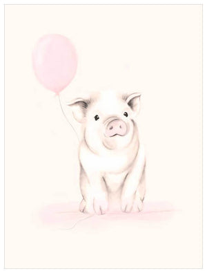 Sweet Blush Animals - Pig With Balloon Wall Art-Wall Art-Jack and Jill Boutique