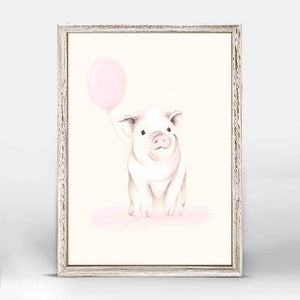 Sweet Blush Animals - Pig With Balloon Mini Framed Canvas-Mini Framed Canvas-Jack and Jill Boutique