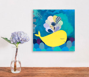 Sweet Yellow Whale Wall Art-Wall Art-14x14 Canvas-Jack and Jill Boutique