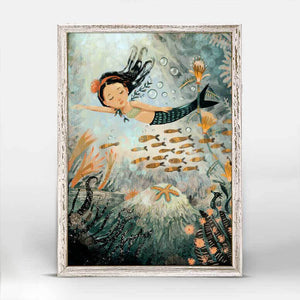 Swimming Mermaid - Brunette Mini Framed Canvas-Mini Framed Canvas-Jack and Jill Boutique