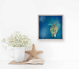 Swimming Sea Turtle Mini Framed Canvas-Mini Framed Canvas-Jack and Jill Boutique
