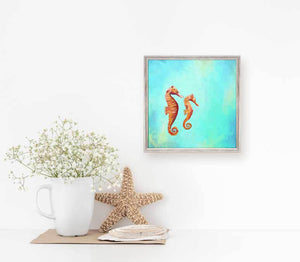 Swimming Seahorses Mini Framed Canvas-Mini Framed Canvas-Jack and Jill Boutique