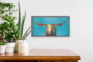 Swinging Tail Longhorn Mini Framed Canvas-Mini Framed Canvas-Jack and Jill Boutique