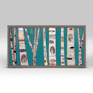 Teal Birch Trees Mini Framed Canvas-Mini Framed Canvas-Jack and Jill Boutique