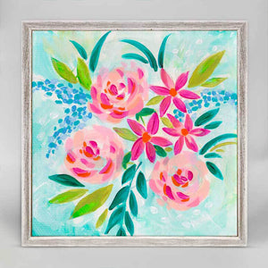 Teal Spring Flowers Mini Framed Canvas-Mini Framed Canvas-Jack and Jill Boutique