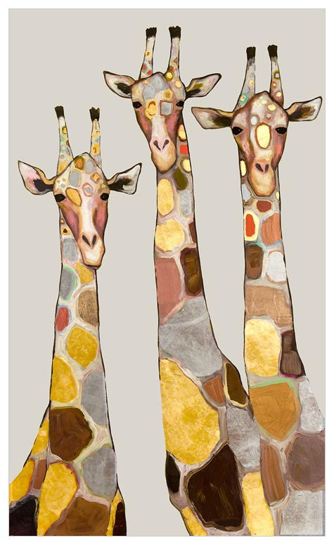 Three Giraffes on Cream - Metallic Embellished Canvas Wall Art-Wall Art-24x40 Canvas-Jack and Jill Boutique