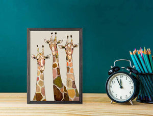 Three Giraffes on Cream Mini Framed Canvas-Mini Framed Canvas-Jack and Jill Boutique
