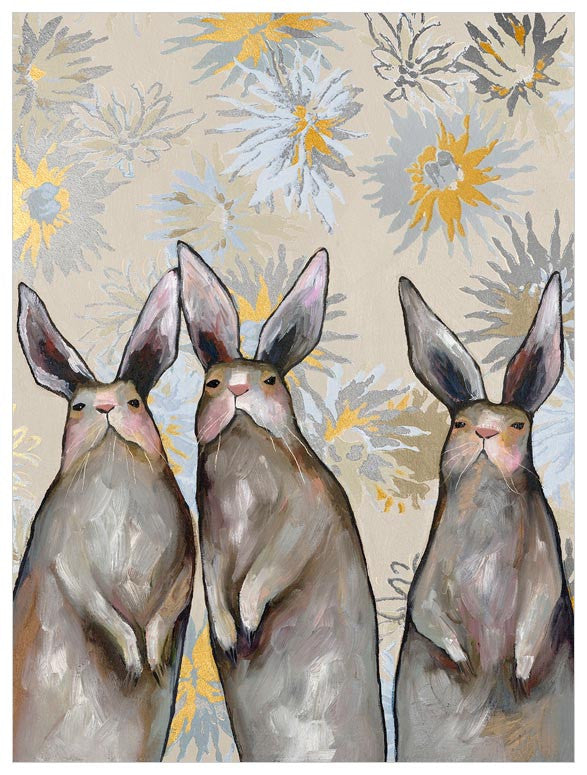 Three Standing Rabbits Floral - Metallic Embellished Canvas Wall Art-Wall Art-18x24 Canvas-Jack and Jill Boutique