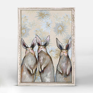 Three Standing Rabbits - Floral Mini Framed Canvas-Mini Framed Canvas-Jack and Jill Boutique