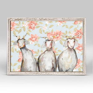 Trio of Goats - Floral Mini Framed Canvas-Mini Framed Canvas-Jack and Jill Boutique
