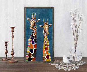 Two Giraffes on Blue Mini Framed Canvas-Mini Framed Canvas-Jack and Jill Boutique