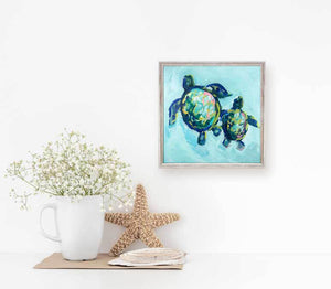 Two Turtles Swimming Mini Framed Canvas-Mini Framed Canvas-Jack and Jill Boutique