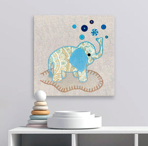 Vintage Elephant - Blue Wall Art-Wall Art-14x14 Canvas-Jack and Jill Boutique