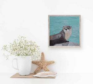 Waiting Otter Mini Framed Canvas-Mini Framed Canvas-Jack and Jill Boutique