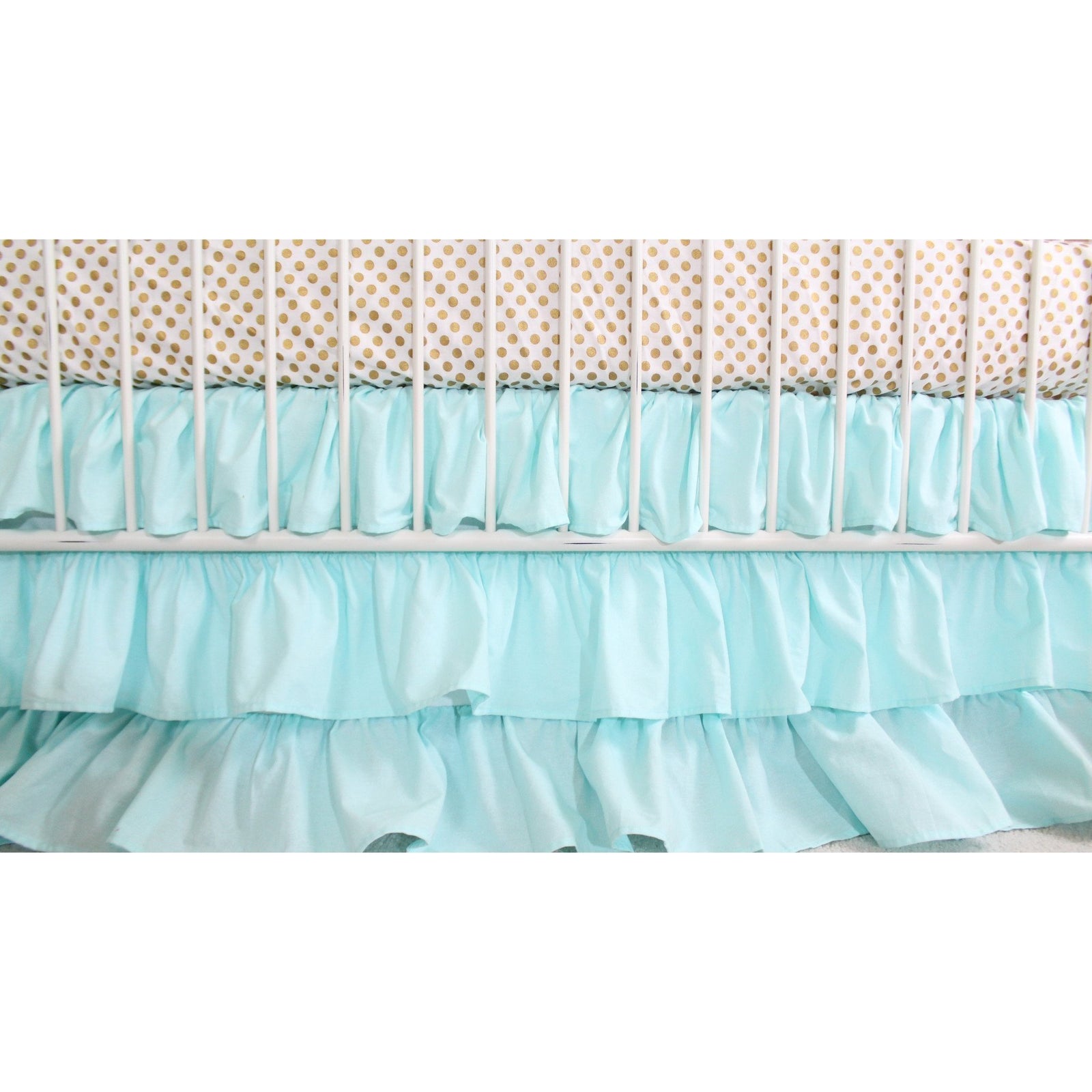 Waterfall Ruffle 3 Tier Crib Skirt | Solid Aqua-Crib Skirt-Jack and Jill Boutique