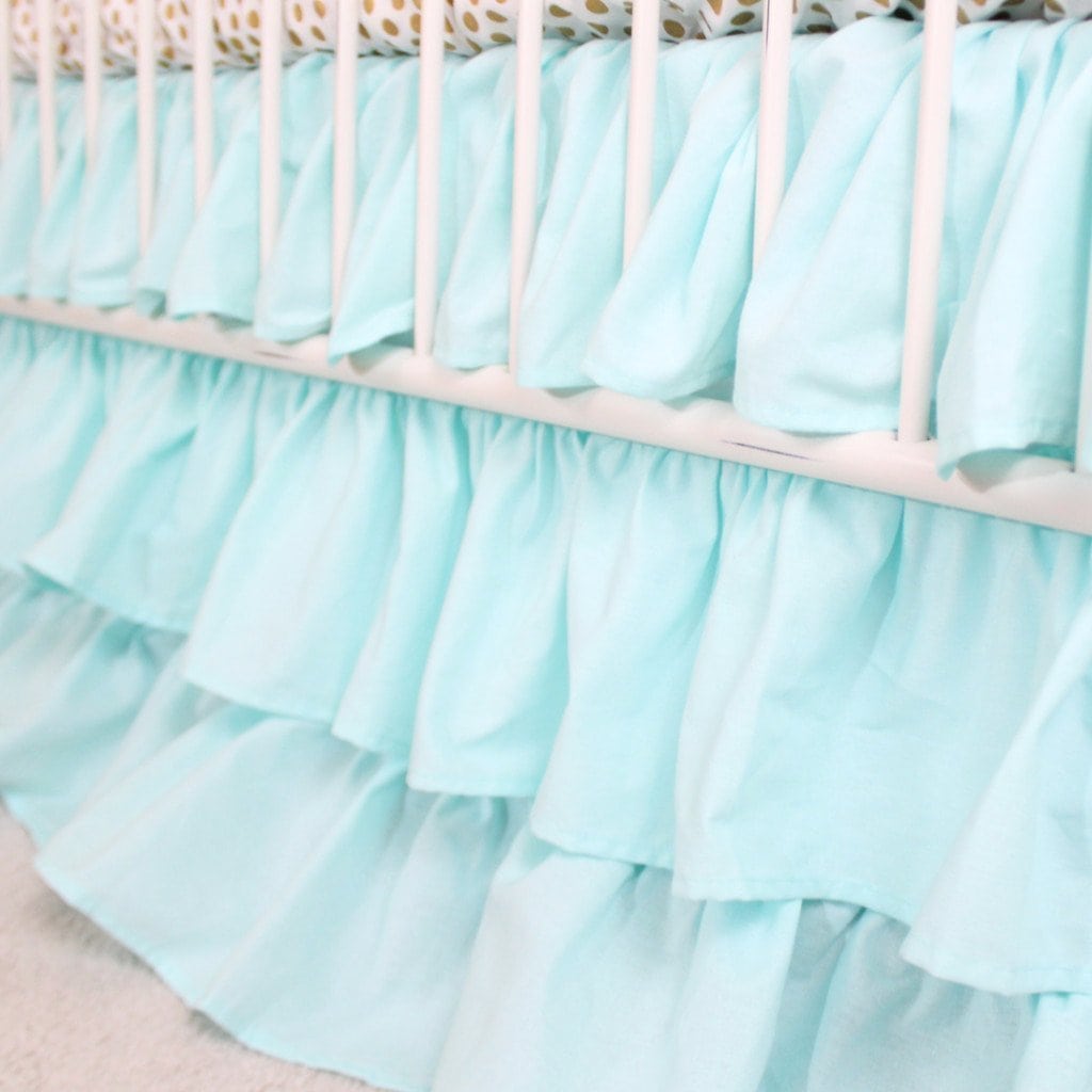 Waterfall Ruffle 3 Tier Crib Skirt | Solid Aqua-Crib Skirt-Jack and Jill Boutique