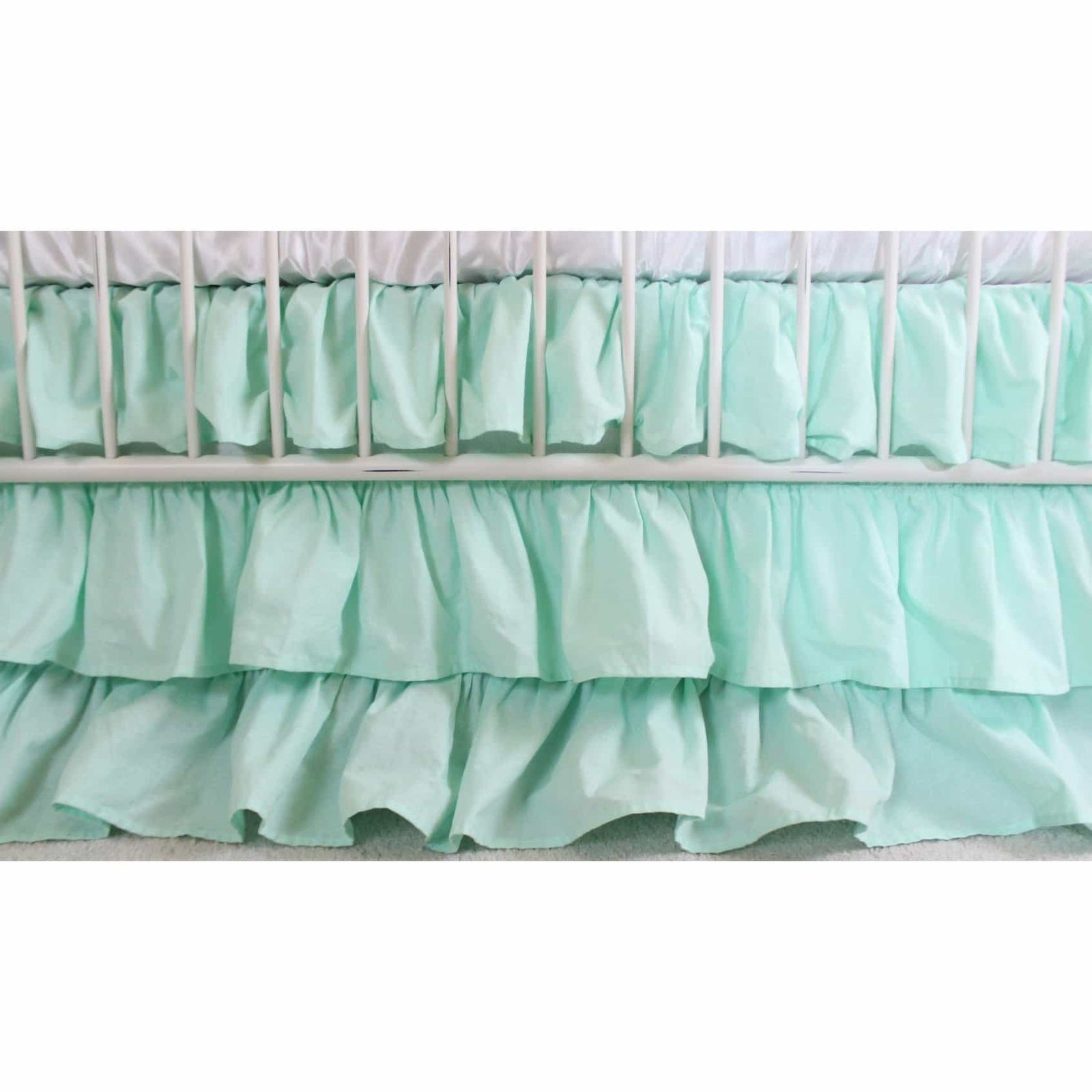 Waterfall Ruffle 3 Tier Crib Skirt | Solid Mint-Crib Skirt-Jack and Jill Boutique
