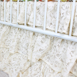Waterfall Ruffle 3 Tier Crib Skirt | Vintage Lace Ivory-Crib Skirt-Jack and Jill Boutique