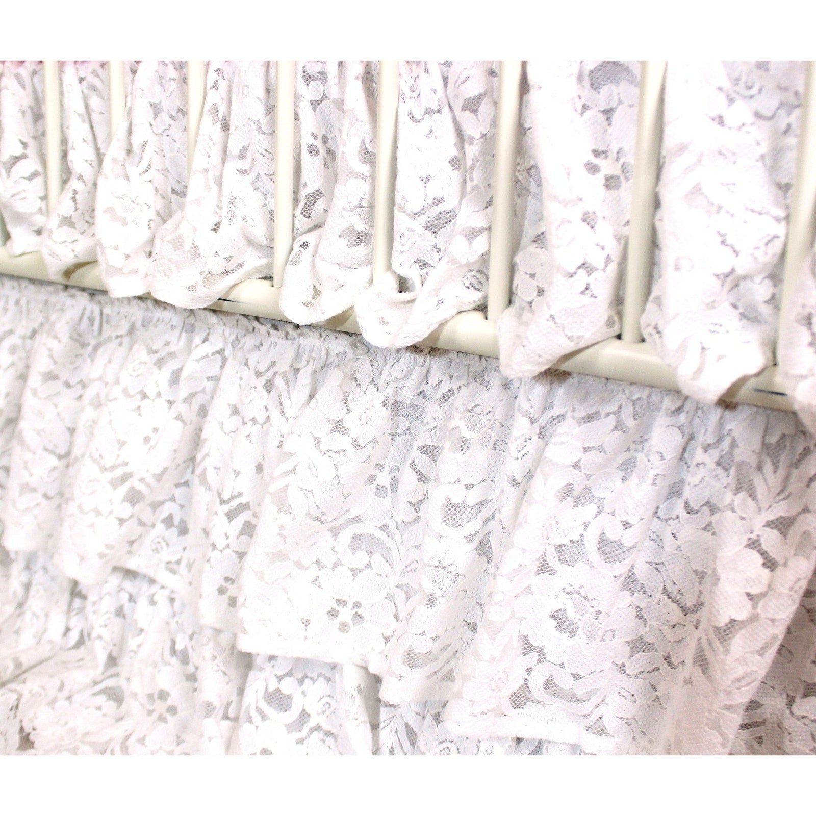 Waterfall Ruffle 3 Tier Crib Skirt | Vintage Lace White-Crib Skirt-Jack and Jill Boutique
