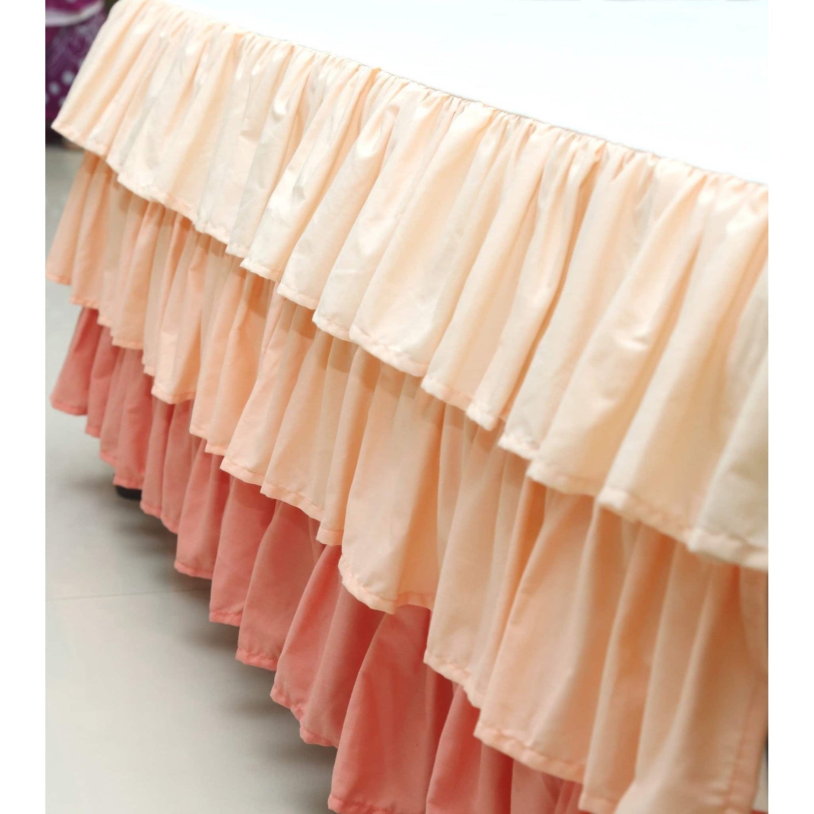 Waterfall Ruffle 3 Tier Skirt | Coral Gradient Ruffle Crib Skirt-Crib Skirt-Jack and Jill Boutique