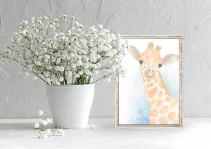 Whimsical Watercolor - Giraffe On Blue Mini Framed Canvas-Mini Framed Canvas-Jack and Jill Boutique