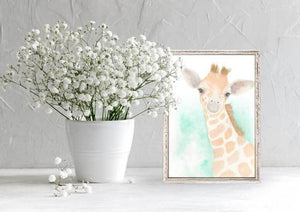 Whimsical Watercolor - Giraffe On Green Mini Framed Canvas-Mini Framed Canvas-Jack and Jill Boutique
