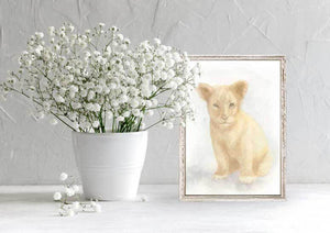 Whimsical Watercolor - Safari Lion Cub Mini Framed Canvas-Mini Framed Canvas-Jack and Jill Boutique