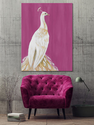 White Peacock on Raspberry Wall Art-Wall Art-Jack and Jill Boutique