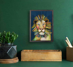 Wild Lion On Blue Mini Framed Canvas-Mini Framed Canvas-Jack and Jill Boutique