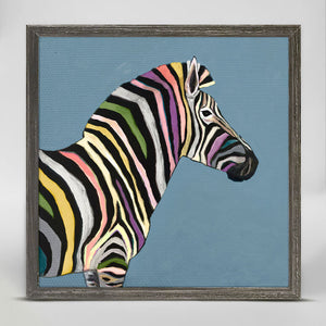 Wild Zebra On Blue Mini Framed Canvas-Mini Framed Canvas-Jack and Jill Boutique
