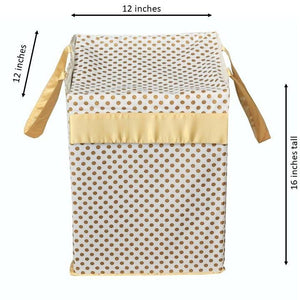 Metallic Fabric Collapsible Cotton Storage Basket or Bin with Gold Satin Highlights, Home Organizer Solution for Office, Bedroom, Closet, Toys, Laundry (Medium – 16x12x12"), Gold Small Dots Hamper-Hamper-Jack and Jill Boutique