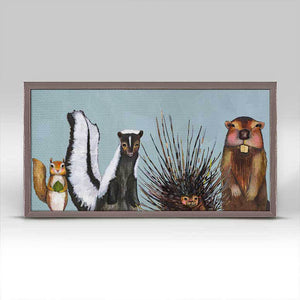 Woodland Crew On Blue Mini Framed Canvas-Mini Framed Canvas-Jack and Jill Boutique