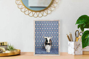 Yak on Blue Floral Mini Framed Canvas-Mini Framed Canvas-Jack and Jill Boutique