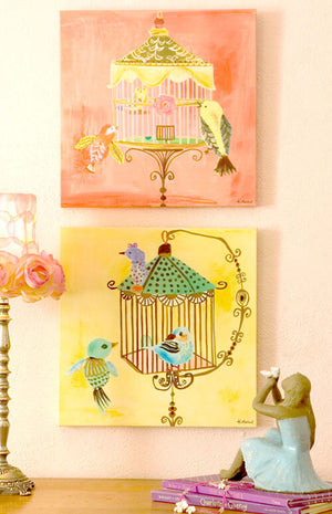 Yellow Birdcage Wall Art-Wall Art-14x14-Jack and Jill Boutique